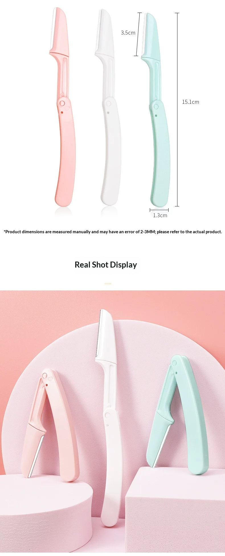 Folding face razor, about 15.1 cm long with a 3.5 cm blade